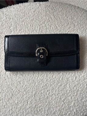 Vintage Coach Black Leather Snap Wallet Checkbook Organizer
